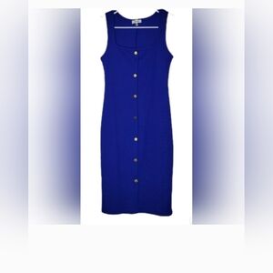 Love J Royale Blue Square Neck Sleeveless Button Up Dress Size M